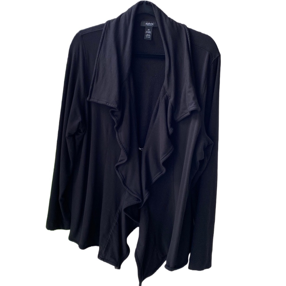 🖤 Alfani Macy’s Black Soft Knit Open Waterfall Cardigan, Hook & Eye Closure, 2X